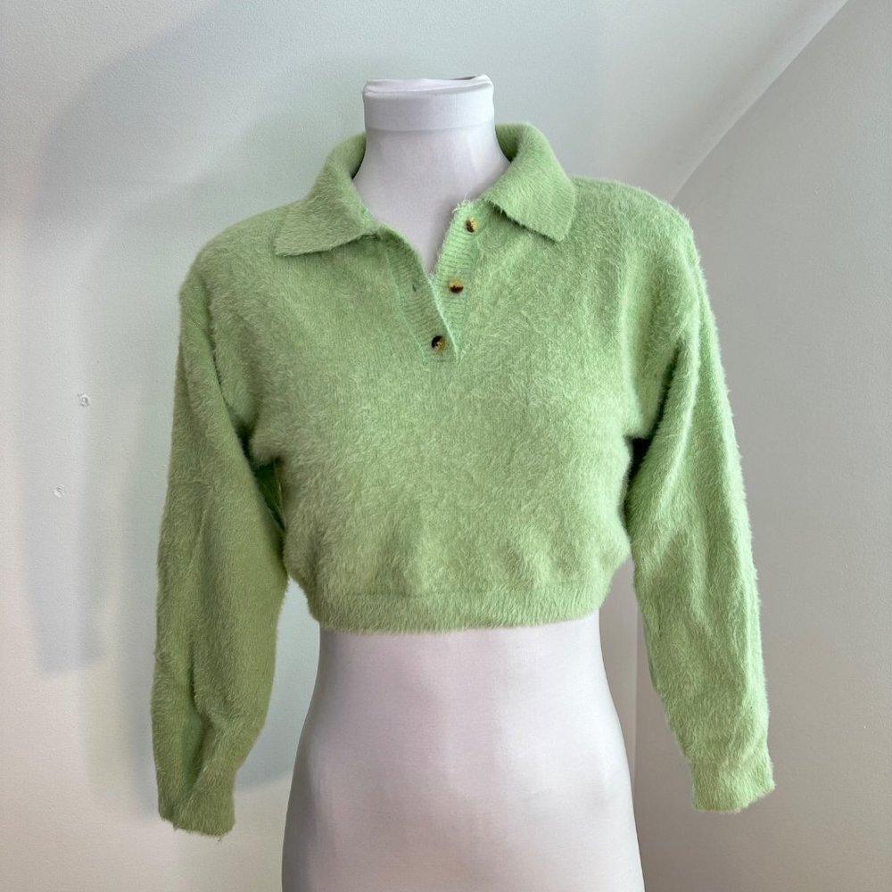 RedBerry Fluffy Green Mohair Collared Cropped Sweater‎ M